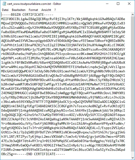 certificat au format .txt